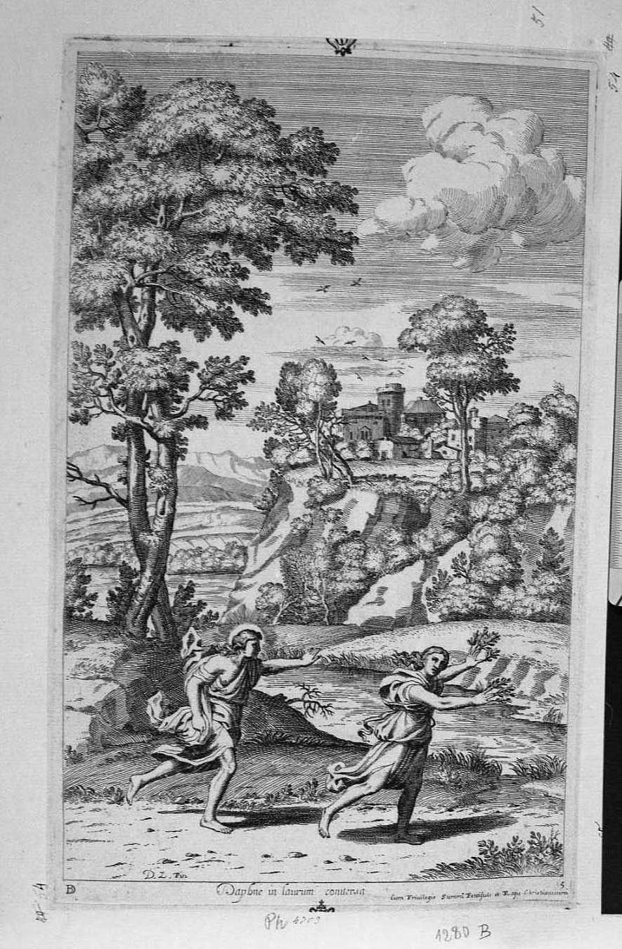 Apollo insegue Dafne (stampa) di Zampieri Domenico detto Domenichino, Barrière Dominique (seconda metà sec. XVII)