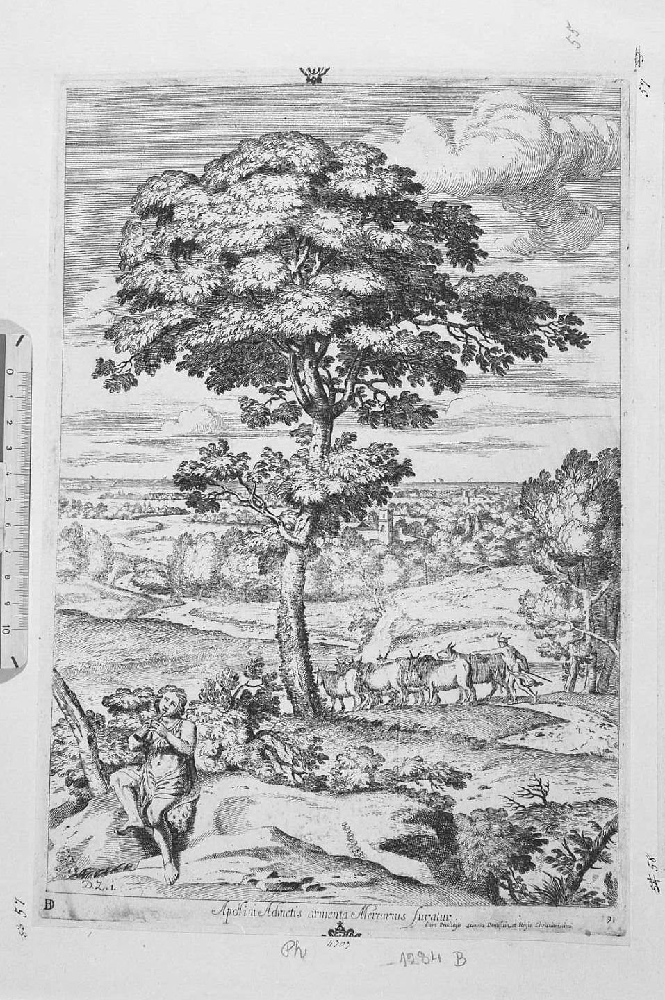 Mercurio ruba gli armenti ad Apollo (stampa) di Zampieri Domenico detto Domenichino, Barrière Dominique (seconda metà sec. XVII)