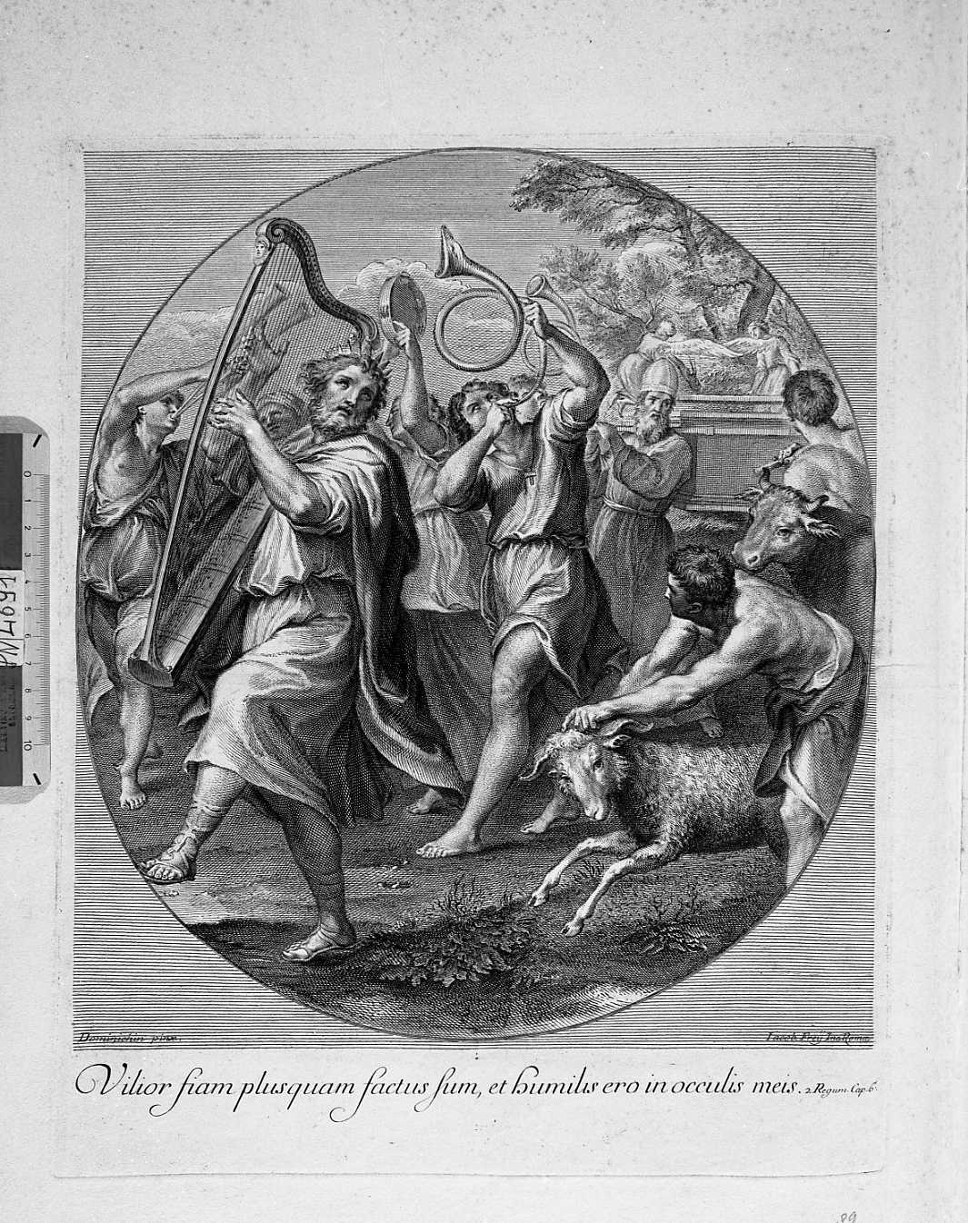 Davide che danza davanti all'arca del Signore (stampa) di Frey Jakob, Zampieri Domenico detto Domenichino (sec. XVIII)