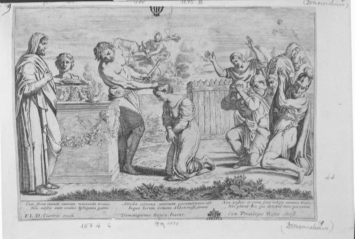 Il sacrificio di Ifigenia (stampa smarginata) di Zampieri Domenico detto Domenichino, Langlois Francois (sec. XVII)
