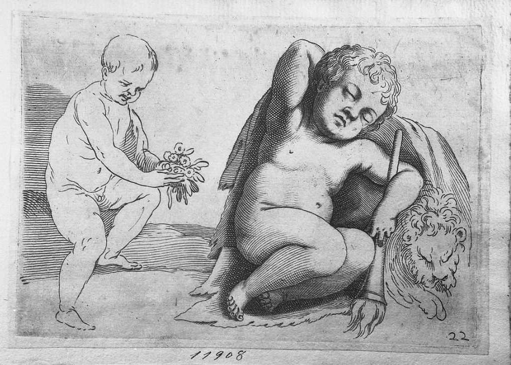 Libro di schizzi: due bambini di cui uno seduto e l'altro dormiente (stampa) di Valesio Giovanni Luigi (secc. XVI/ XVII)