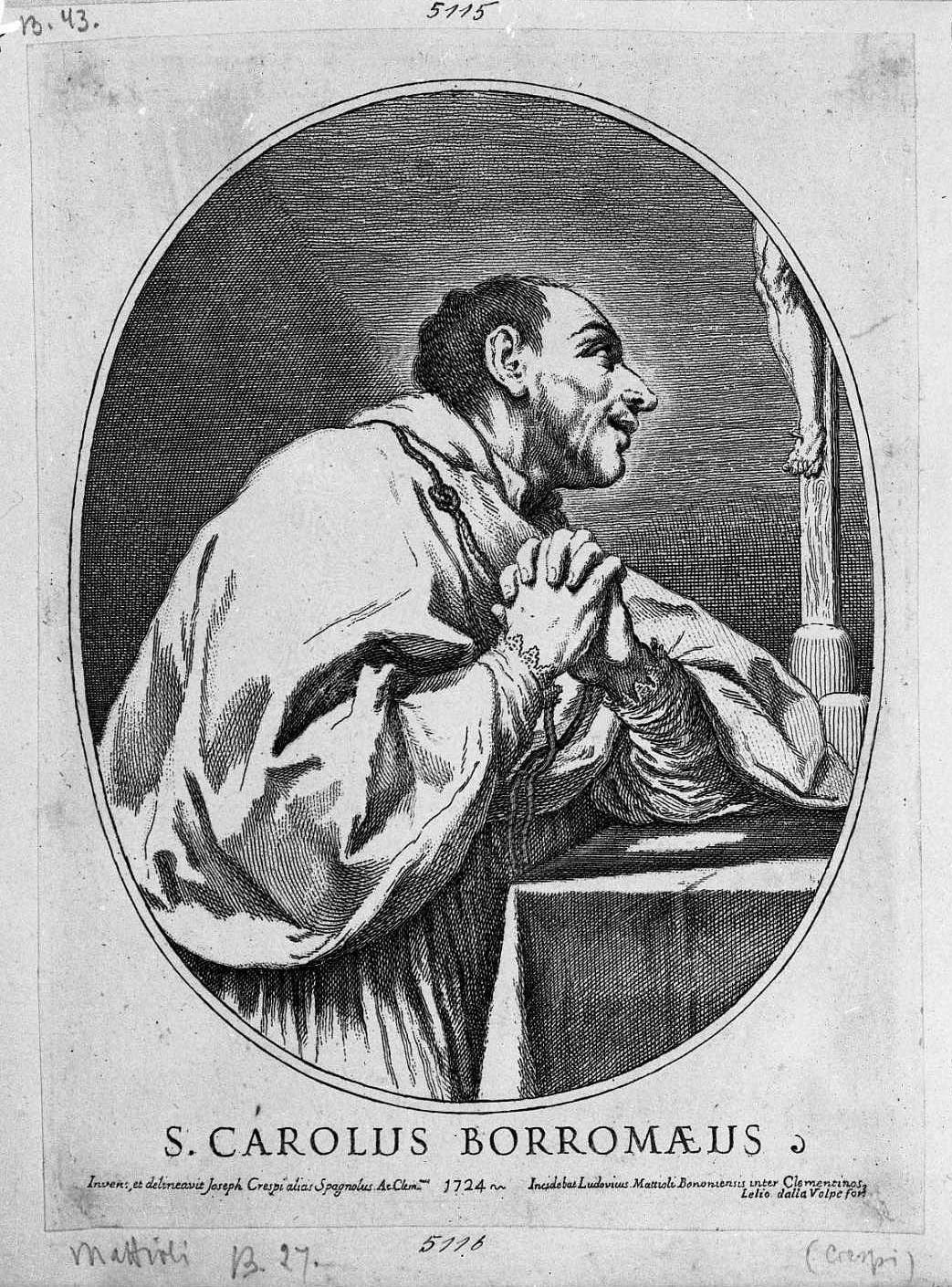 San Carlo Borromeo (stampa) di Mattioli Lodovico, Crespi Giuseppe Maria detto Spagnolo (sec. XVIII)