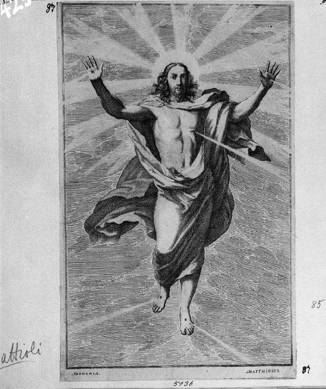 Cristo che sale in cielo (stampa tagliata) di Mattioli Lodovico (sec. XVIII)
