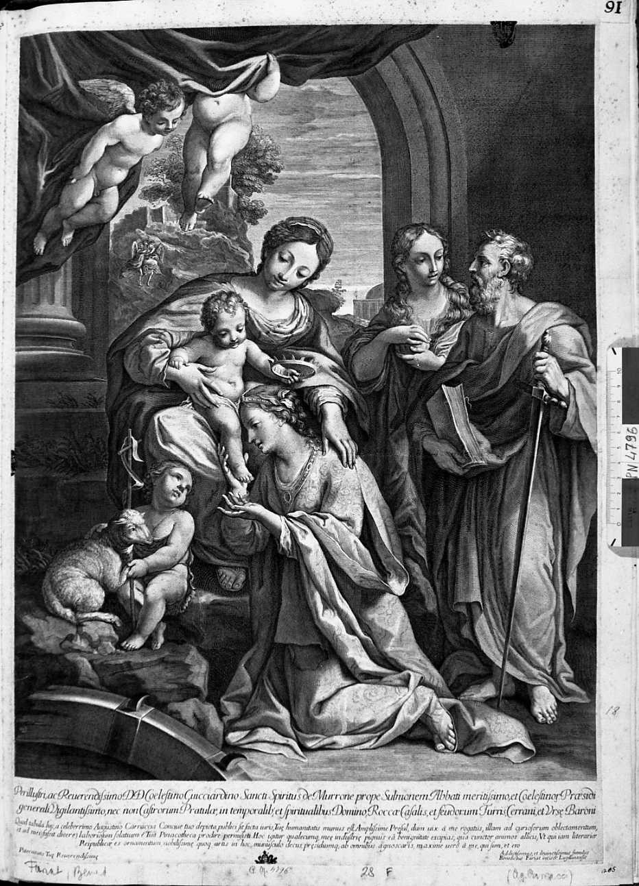 matrimonio mistico di Santa Caterina d'Alessandria (stampa) di Carracci Agostino, Farjat Benoit (secc. XVII/ XVIII)
