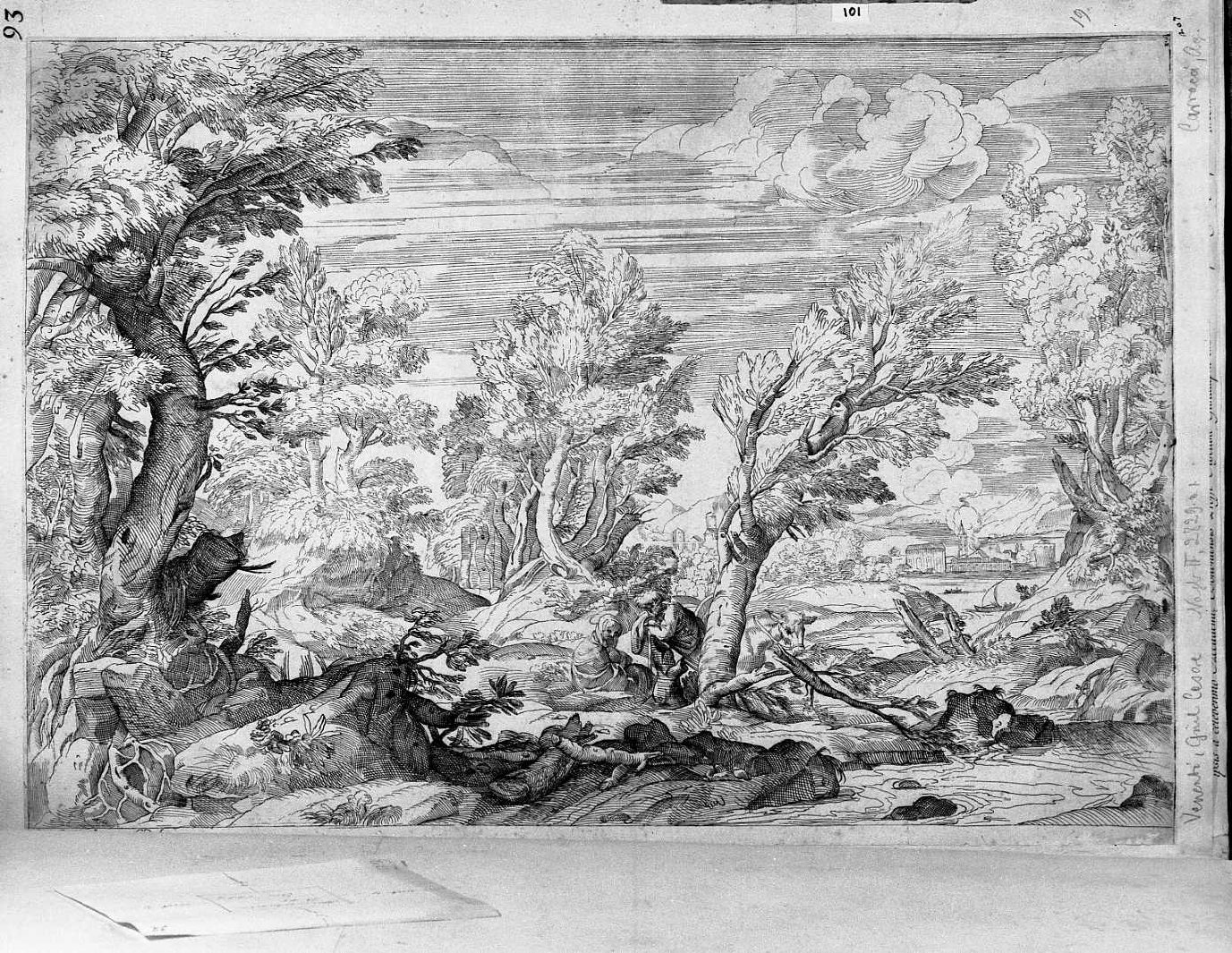 Paesaggio con riposo durante la fuga in Egitto (stampa) di Carracci Agostino, Venenti Giulio Cesare (sec. XVII)