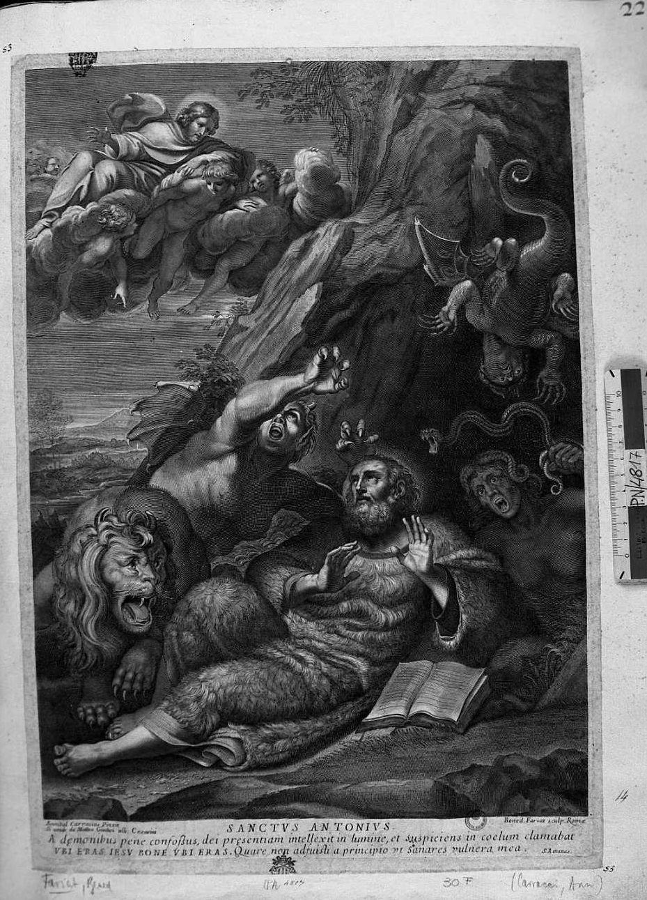 tentazioni di sant'Antonio (stampa) di Carracci Annibale, Farjat Benoit (sec. XVII)