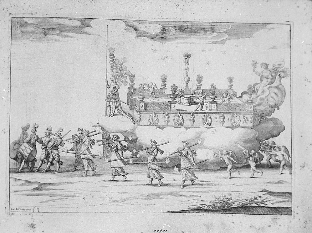 Apparato scenografico: 4. Il carro di Pace (stampa) di Coriolano Giovanni Battista (sec. XVII)