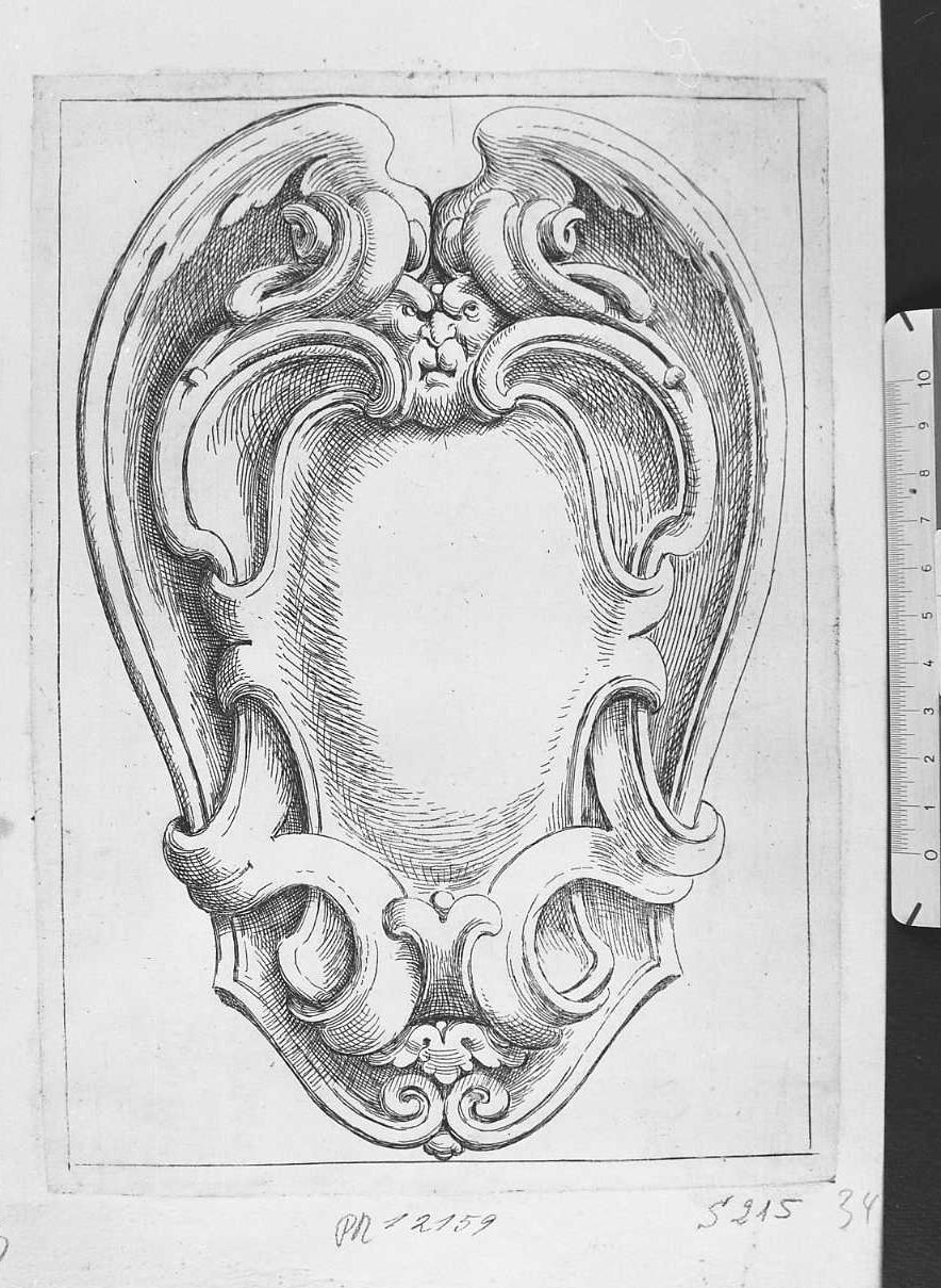 Ornato con testa grottesca (stampa) di Santi Domenico detto Mengazzino (secc. XVII/ XVIII)