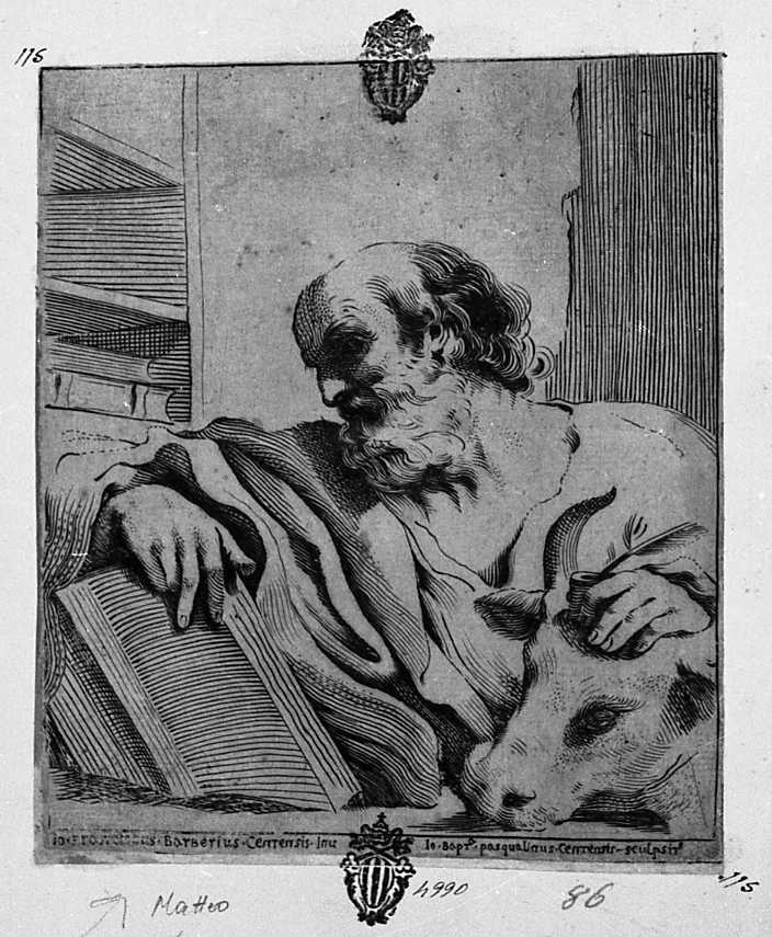 san Luca (stampa) di Barbieri Giovanni Francesco detto Guercino, Pasqualini Giovan Battista (sec. XVII)