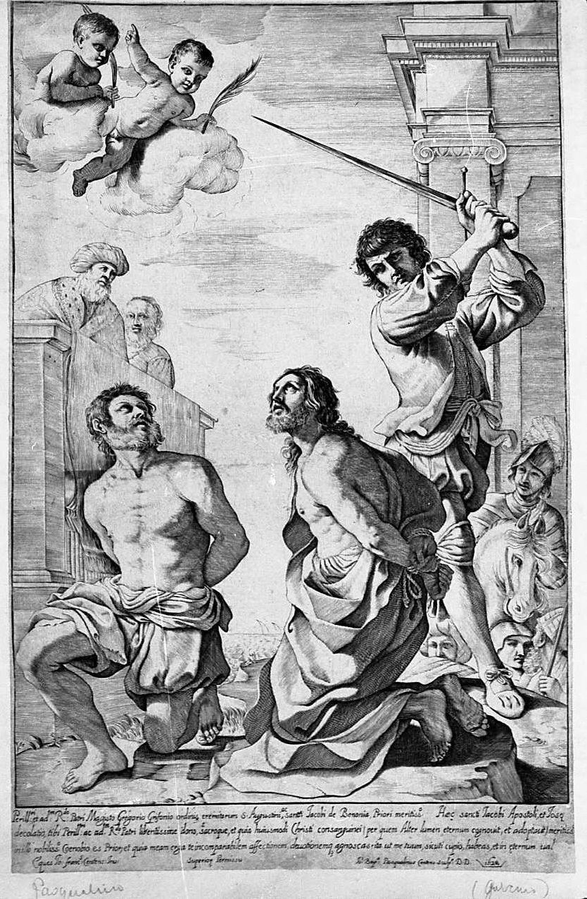 martirio di san Giacomo il Maggiore (stampa smarginata) di Barbieri Giovanni Francesco detto Guercino, Pasqualini Giovan Battista (sec. XVII)
