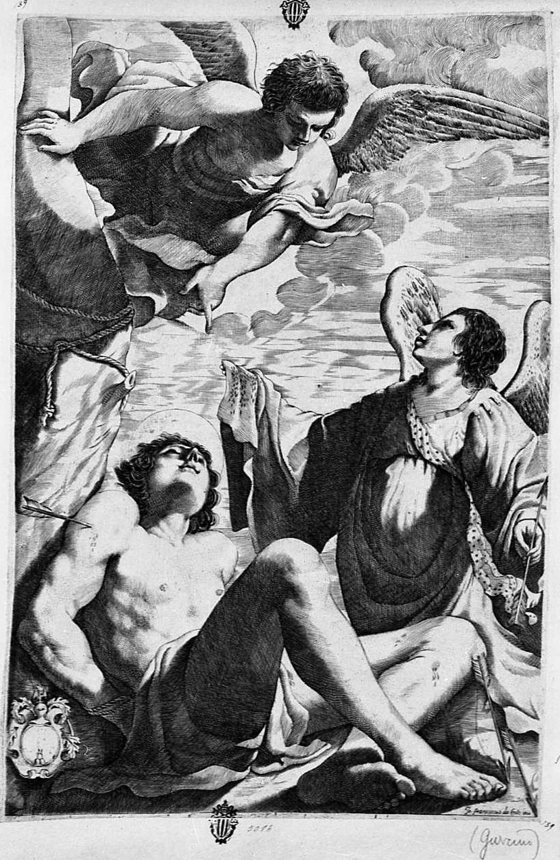 san Sebastiano (stampa smarginata) di Barbieri Giovanni Francesco detto Guercino, Pasqualini Giovan Battista (sec. XVII)