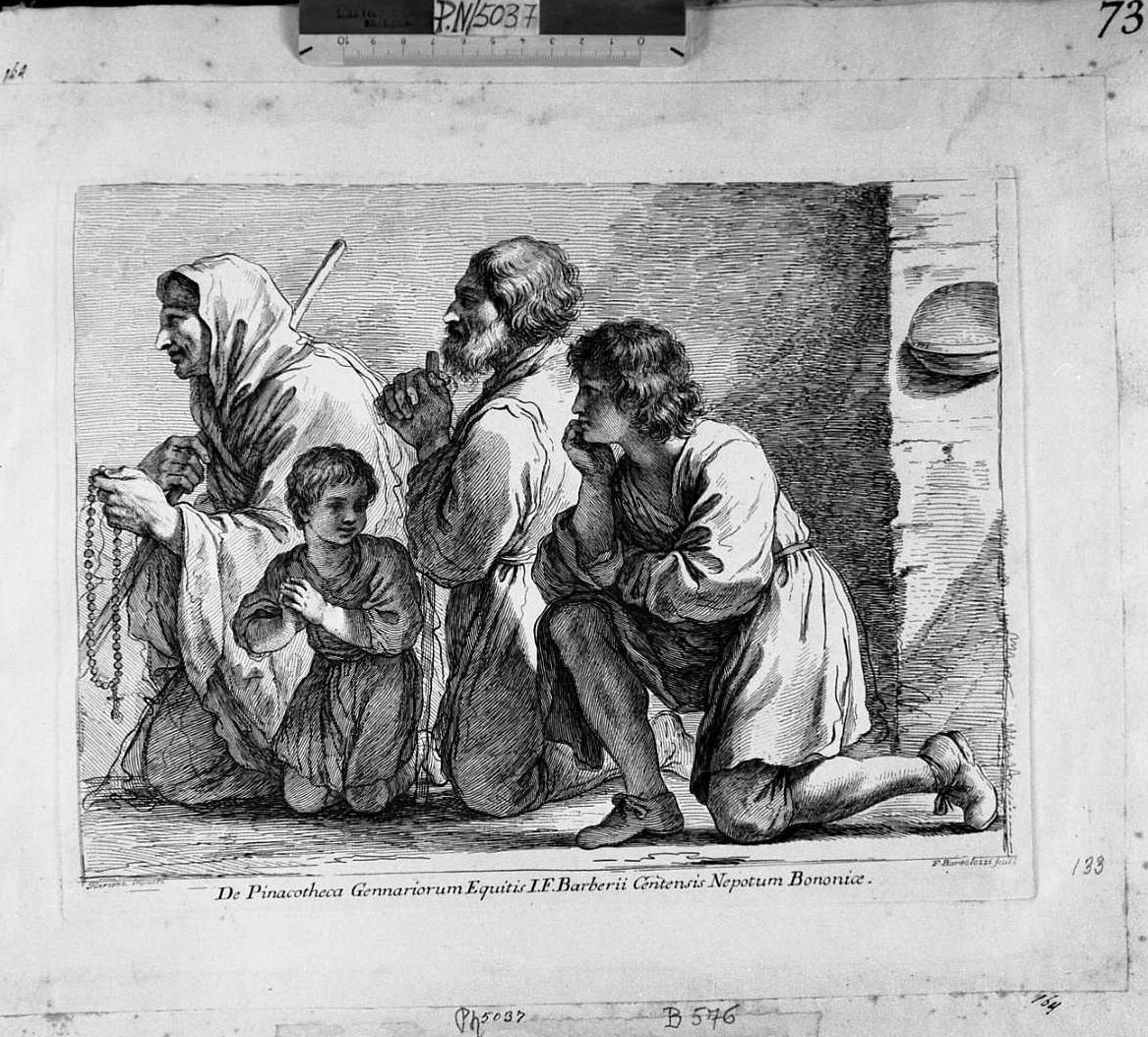 famiglia in preghiera (stampa) di Barbieri Giovanni Francesco detto Guercino, Bartolozzi Francesco (secc. XVIII/ XIX)