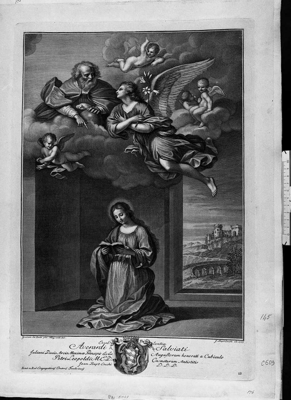 annunciazione (stampa) di Barbieri Giovanni Francesco detto Guercino, Cecchi Giovanni Battista (sec. XVIII)
