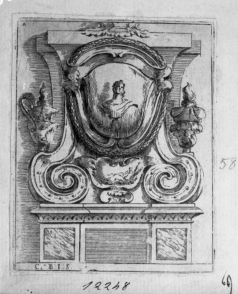 Ornato architettonico con busto (stampa) di Buffagnotti Carlo Antonio (sec. XVIII)