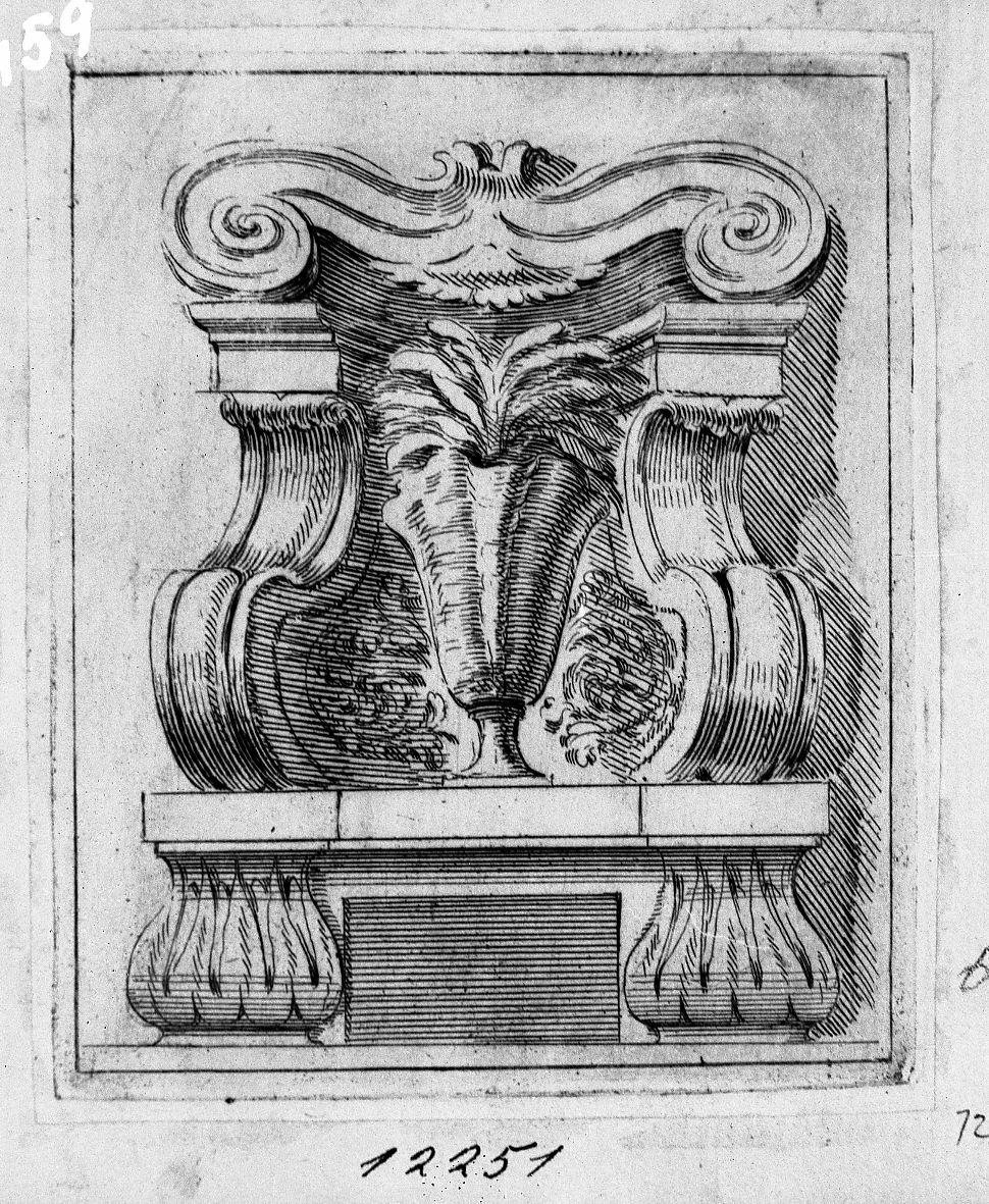 Ornato architettonico con vaso e pianta (stampa) di Buffagnotti Carlo Antonio (sec. XVIII)