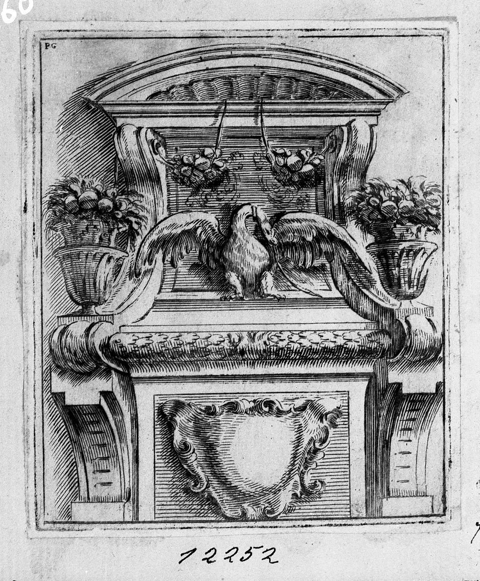 Ornato architettonico con aquila (stampa) di Buffagnotti Carlo Antonio (sec. XVIII)
