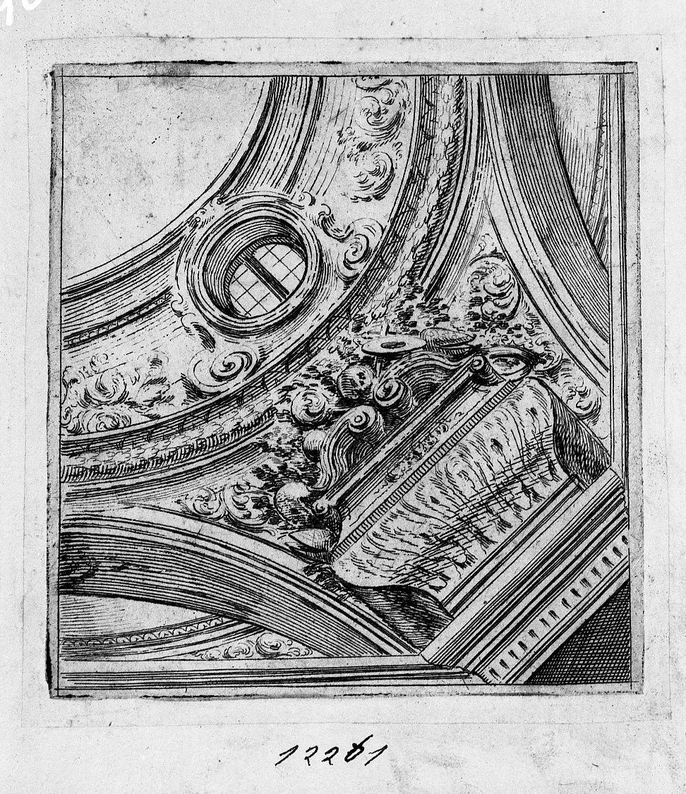 Soffitti con finestra circolare in alto (stampa) di Buffagnotti Carlo Antonio (sec. XVIII)