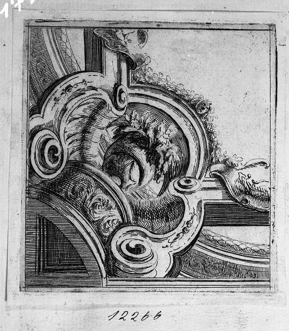 Soffitti con vaso di fiori e festoni di foglie (stampa) di Buffagnotti Carlo Antonio (sec. XVIII)
