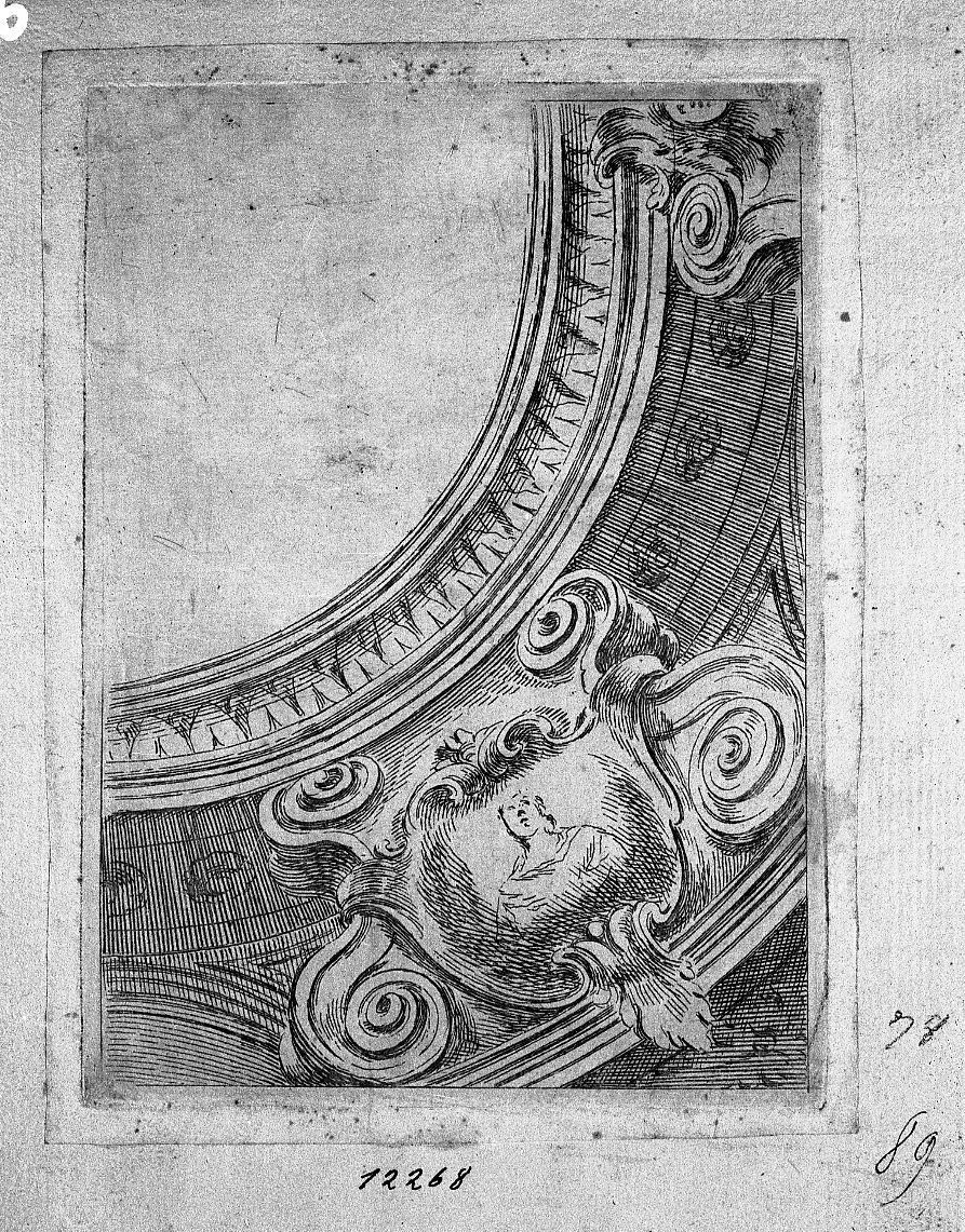 Soffitti con vaso di fiori e con mezzo busto di donna (stampa) di Buffagnotti Carlo Antonio (sec. XVIII)