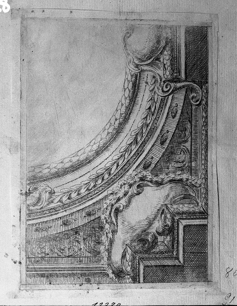 Soffitti con vaso con festoni di foglie (stampa) di Buffagnotti Carlo Antonio (sec. XVIII)
