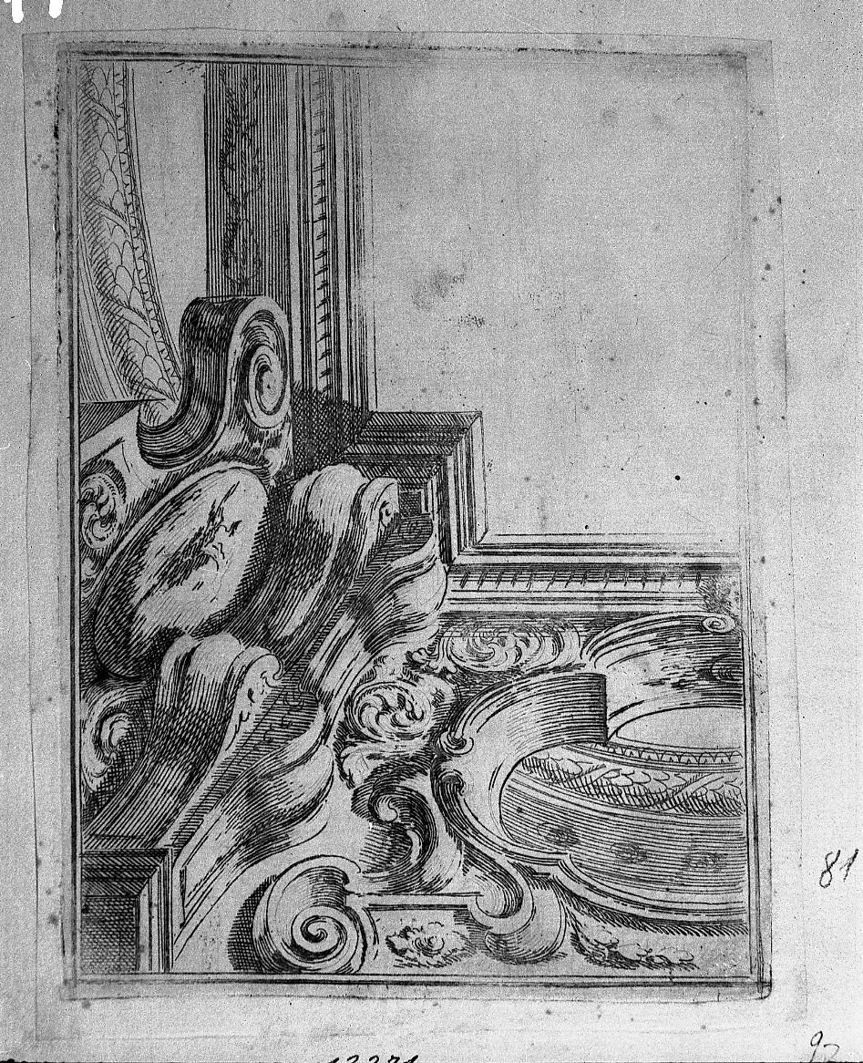 Soffitti con finestra ovale a destra (stampa) di Buffagnotti Carlo Antonio (sec. XVIII)