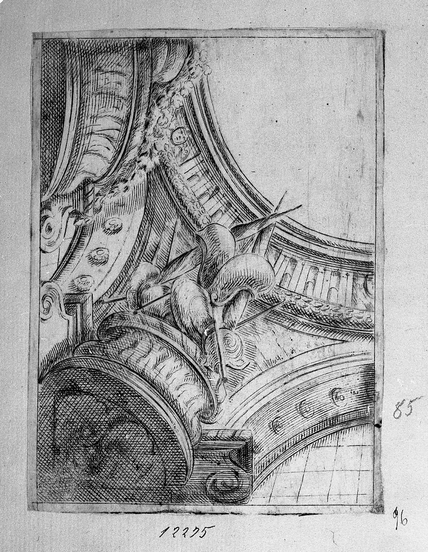 Soffitti con elmi nel mezzo (stampa) di Buffagnotti Carlo Antonio (sec. XVIII)
