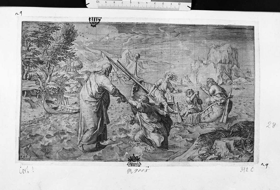 Cristo aiuta Pietro sorpreso dalla tempesta (stampa) di Cort Cornelis (attribuito) (sec. XVII)