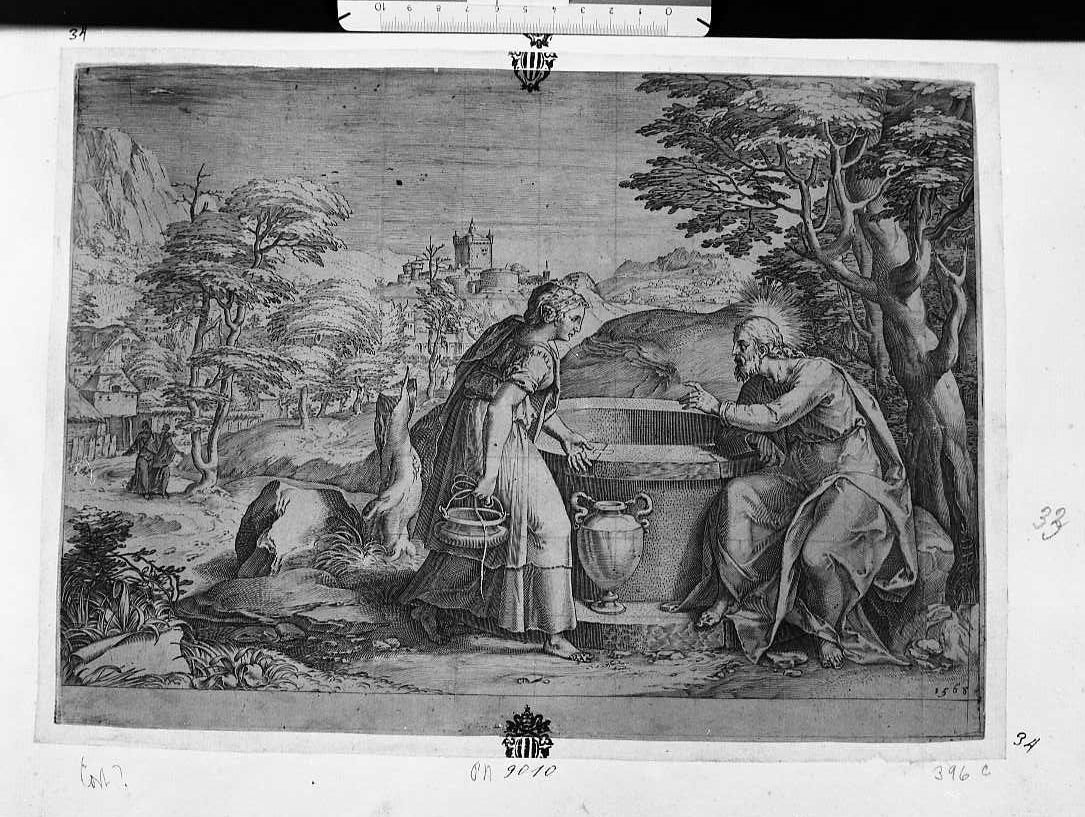 Cristo e la Samaritana (stampa) di Cort Cornelis (attribuito) (sec. XVII)