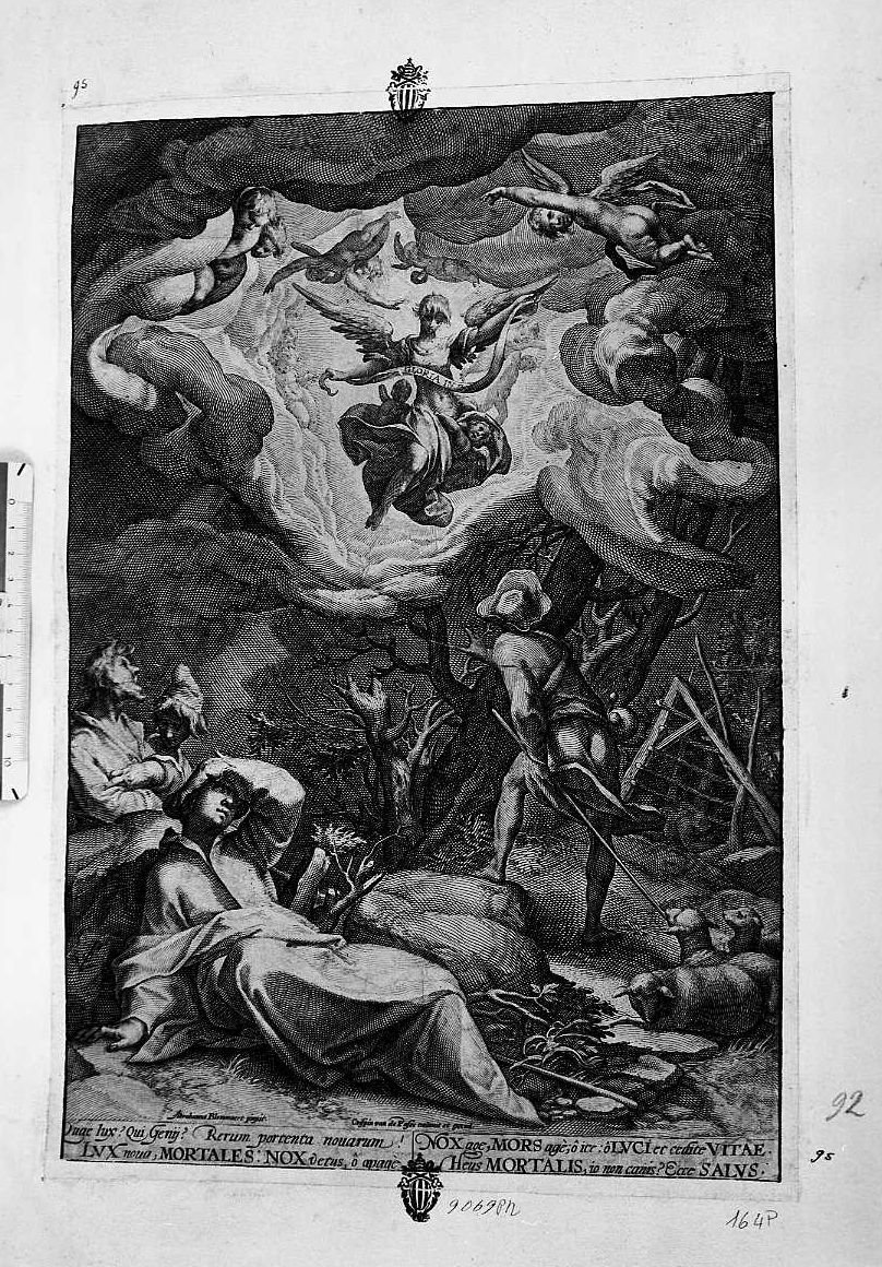 l'annuncio degli angeli ai pastori (stampa) di De Passe Cryspin I (sec. XVII)