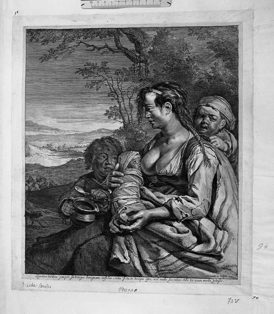 La zingara con figli (stampa) di Visscher Cornelis II (attribuito) (sec. XVII)