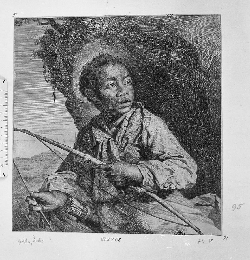 Uomo con arco (stampa) di Visscher Cornelis II (attribuito) (sec. XVII)