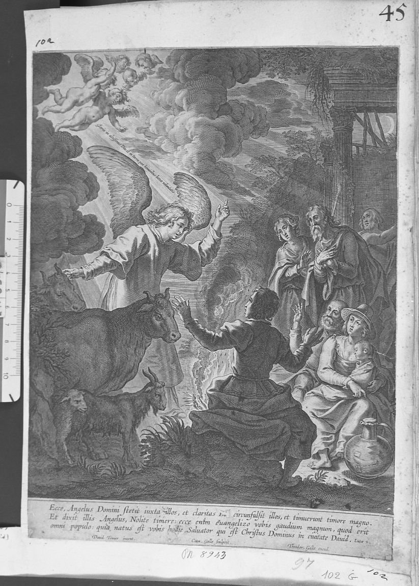 L'annuncio ai pastori (stampa) di Visscher Cornelis II (attribuito) (sec. XVII)