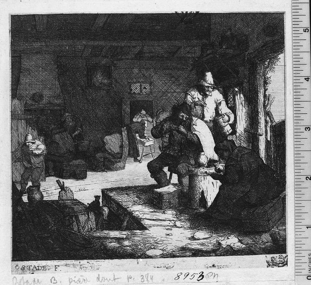 Fumatori in un'osteria (opera incerta) (stampa) di Van Ostade (sec. XVII)