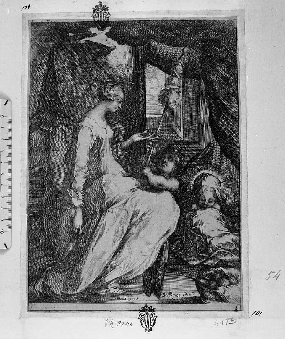 La Vergine con Bambino mentre fila (stampa) di Bellange Jacques (sec. XVII)