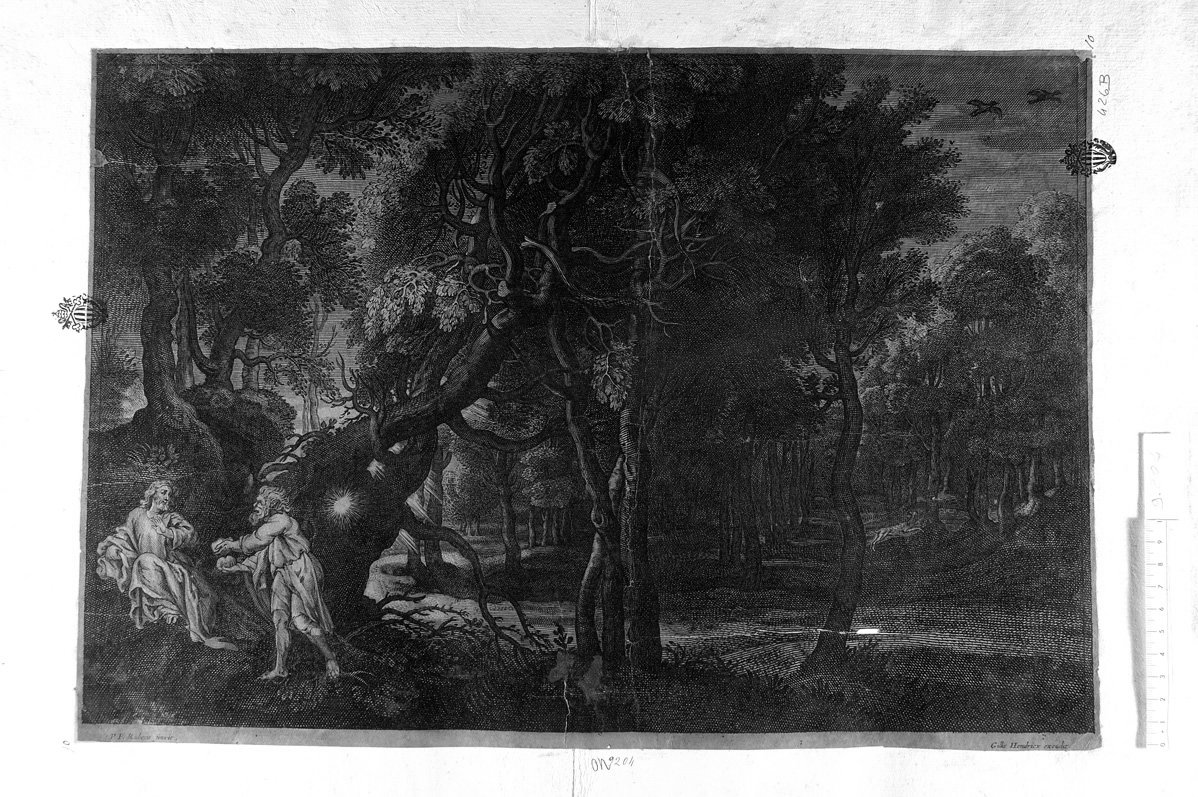 Cristo tentato dal demonio (stampa) di Bolswert Schelte Adams (attribuito), Rubens Pieter Paul (sec. XVII)