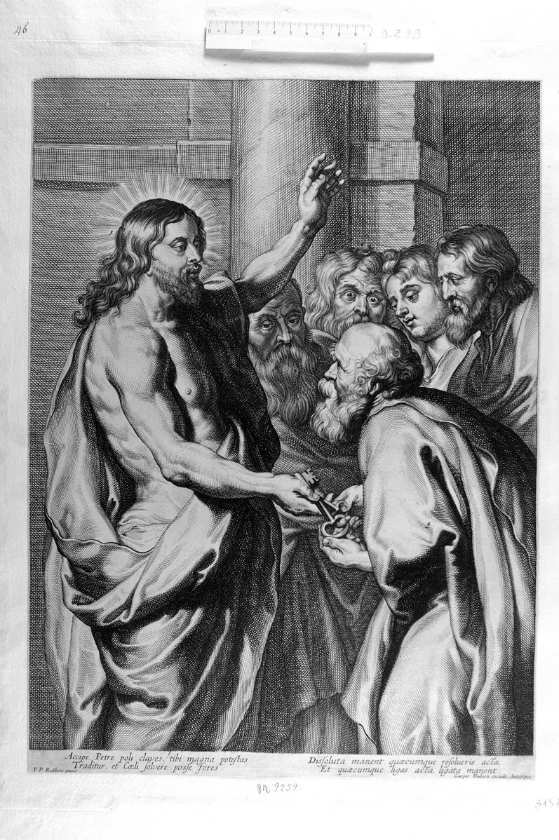 Cristo consegna le chiavi a san Pietro (stampa) di Hubert Gaspard, Rubens Pieter Paul (sec. XVII)