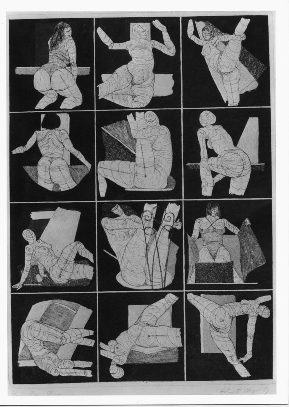 12 vignette con figure femminili in varie posizioni (stampa) di Nager Helmuth (sec. XX)