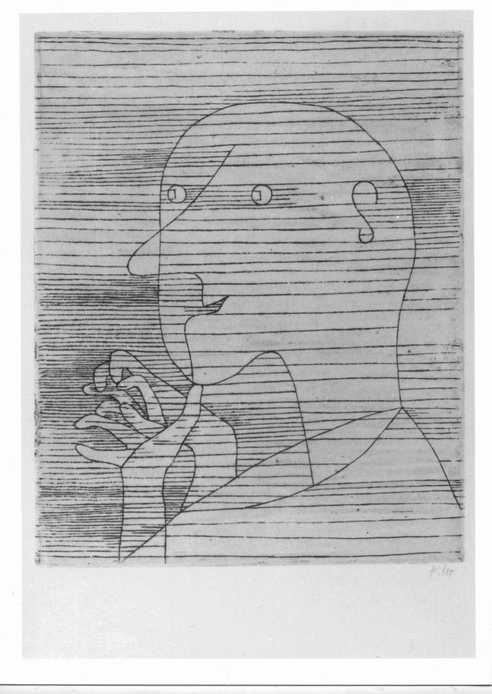 Rechnender greis, Profilo di volto maschile (stampa) di Klee Paul (sec. XX)