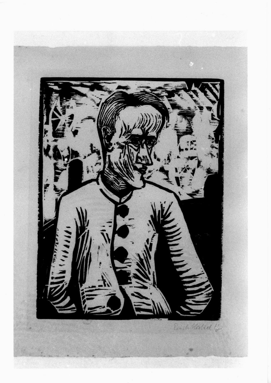 Der Kranke, figura maschile a mezzo busto (stampa) di Heckel Erich (sec. XX)