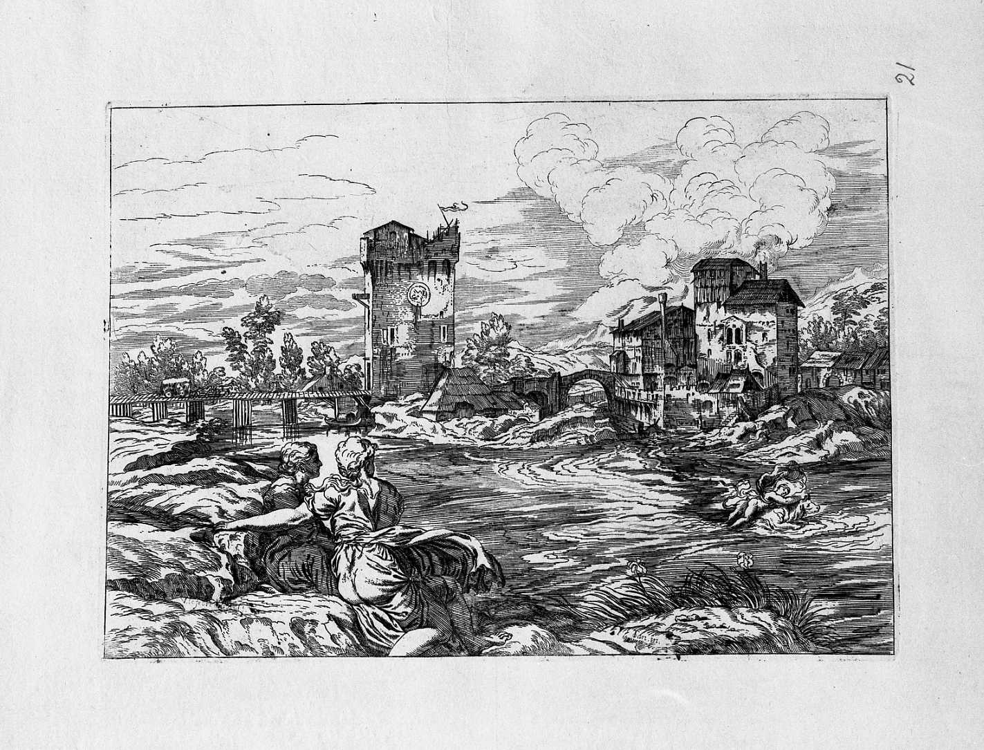 Paesaggio con il ratto di Europa (stampa) di Le Fevre Valentin (sec. XVII)