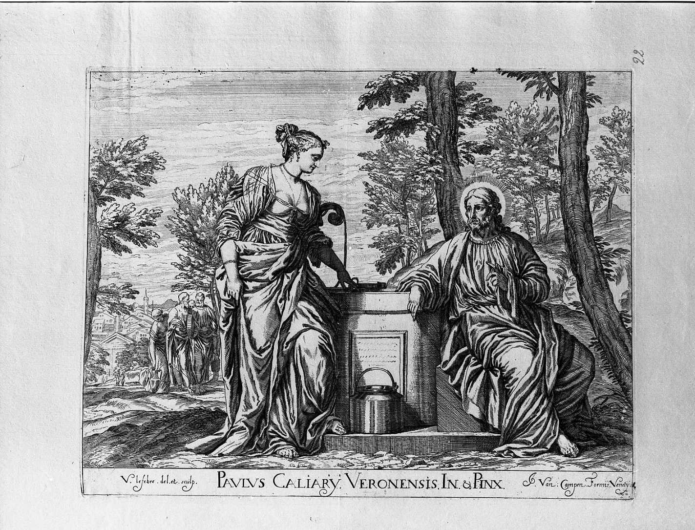 Cristo e la Samaritana la pozzo (stampa) di Le Fevre Valentin (sec. XVII)