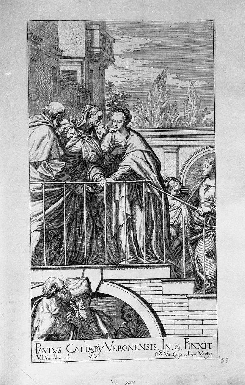 La visita di San Elisabetta (stampa) di Le Fevre Valentin (sec. XVII)