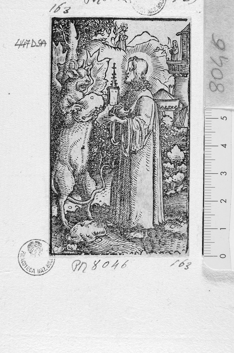 Cristo e il diavolo (stampa) di Durer Albrecht (scuola) (sec. XVII)