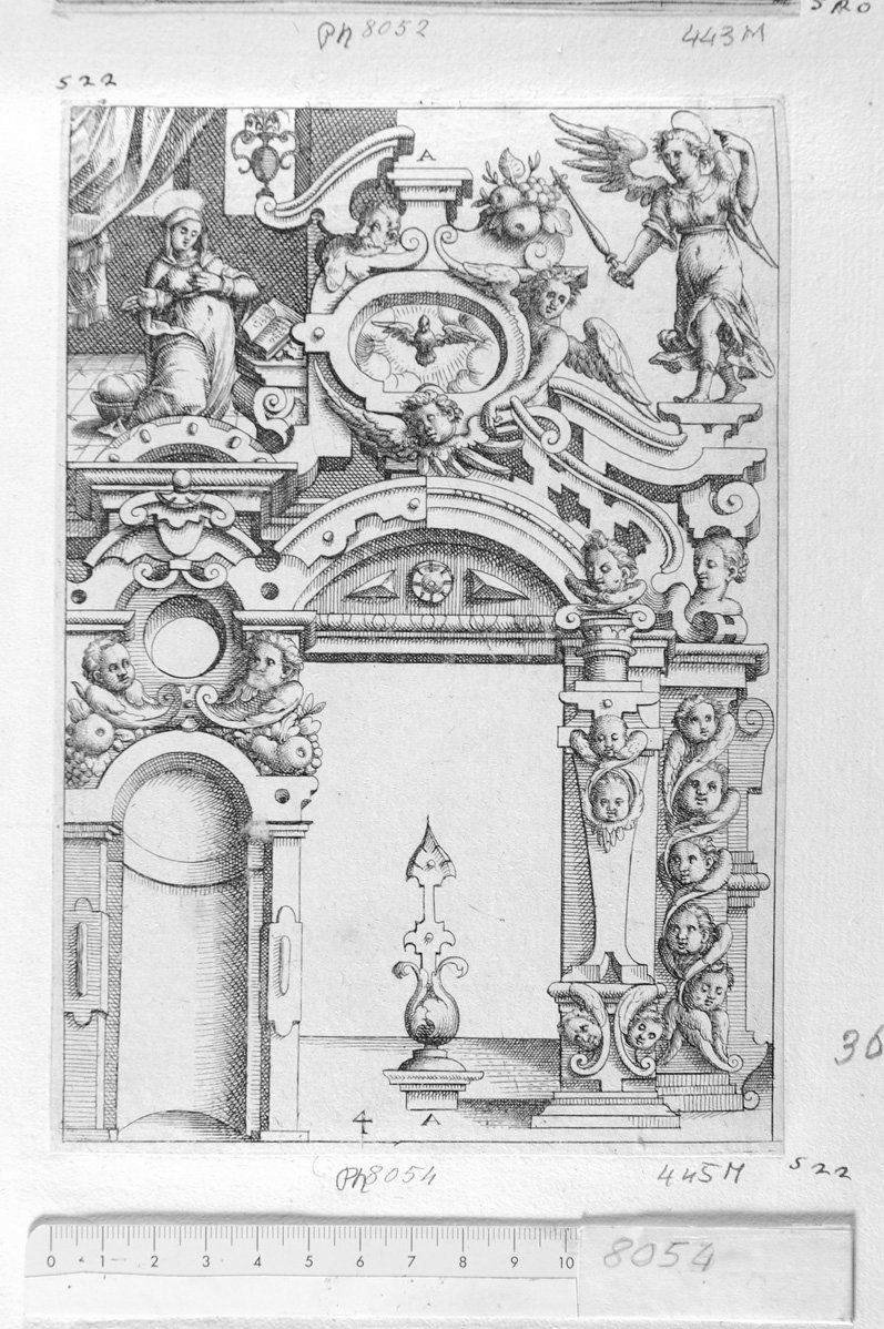 4. Porta con decorazione della Vergine Annunziata (stampa) di Meyer Daniel (sec. XVII)