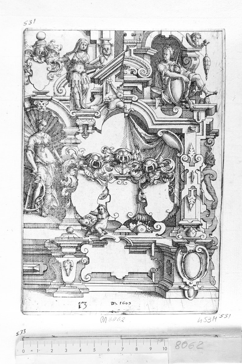 13. Disegno architettonico per finestra (stampa) di Meyer Daniel (sec. XVII)