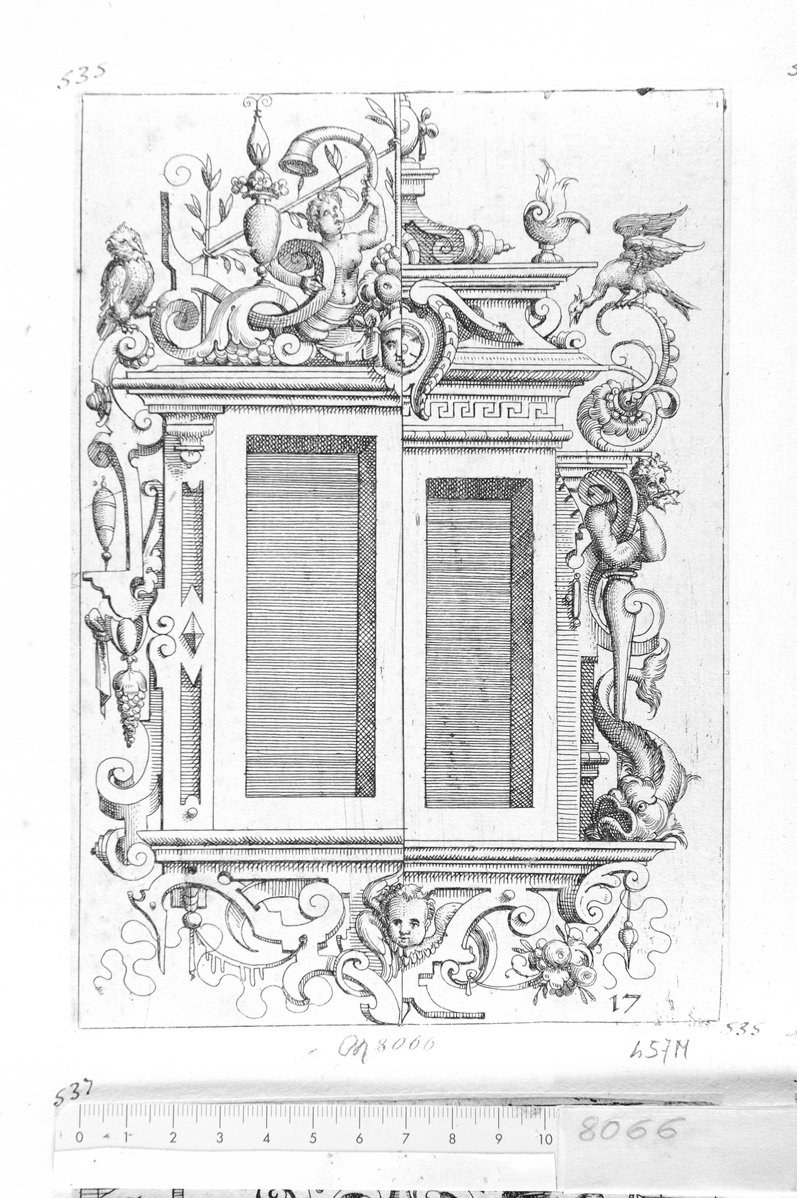 17. Disegno architettonico con inferiata (stampa) di Meyer Daniel (sec. XVII)