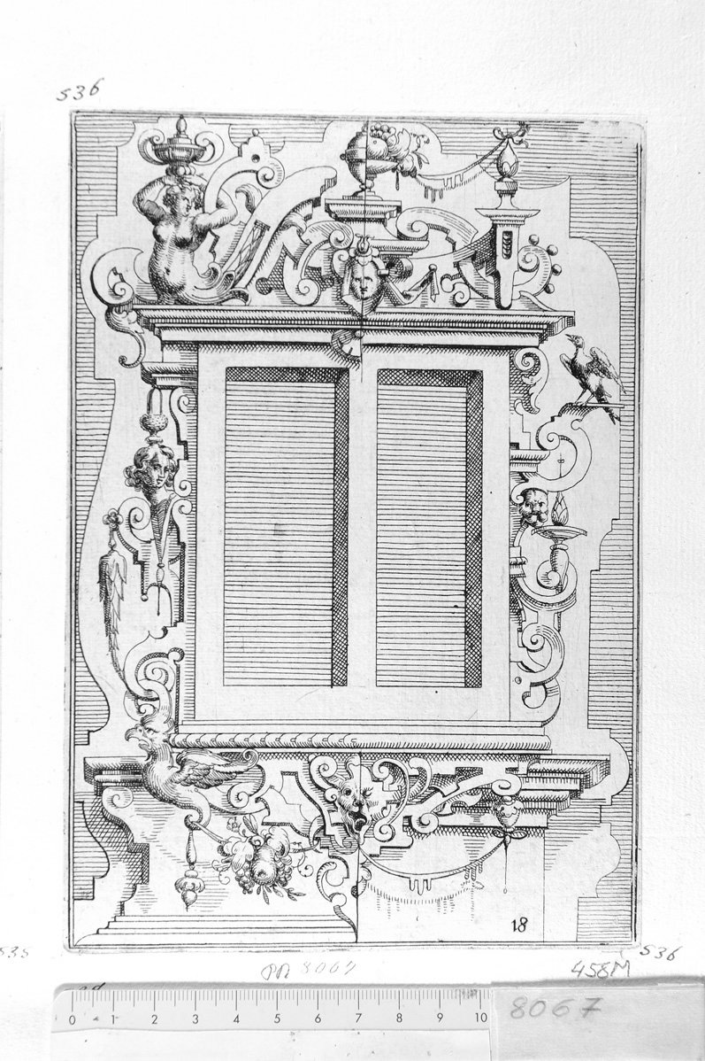18. Disegno architettonico con inferiata (stampa) di Meyer Daniel (sec. XVII)
