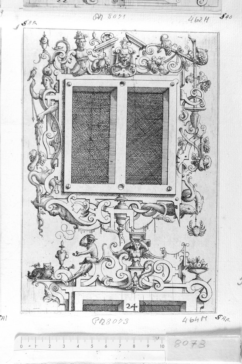 24. Disegno architettonico con inferiata (stampa) di Meyer Daniel (sec. XVII)