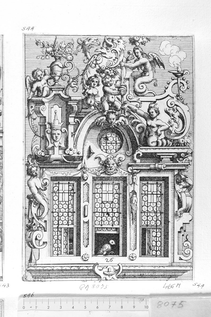 26. Disegno architettonico con inferiata (stampa) di Meyer Daniel (sec. XVII)