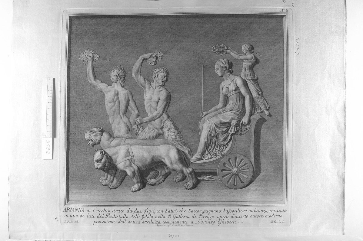 Arianna in cocchio tirata da due tigri (?) (stampa) di Cecchi Giovanni Battista (sec. XVIII)
